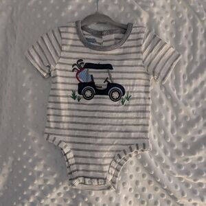 Striped Baby Onesie with Car Design